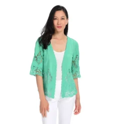 Farmers Market By One World Embroidered Woven & Lace Elbow Sleeve Cardigan