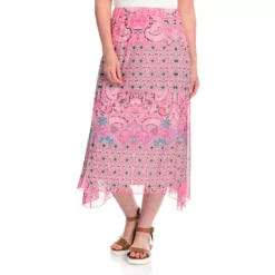 One World Stretch Mesh Elastic Waist Knit Lined Sharkbite Skirt