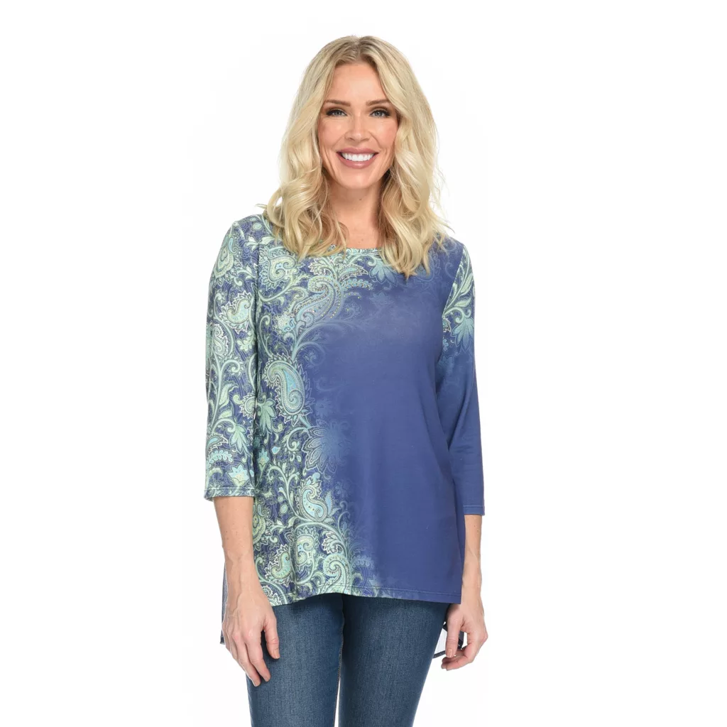 One WorldPrinted Knit3/4 SleeveBustle BackHi-Lo Top - Image 3