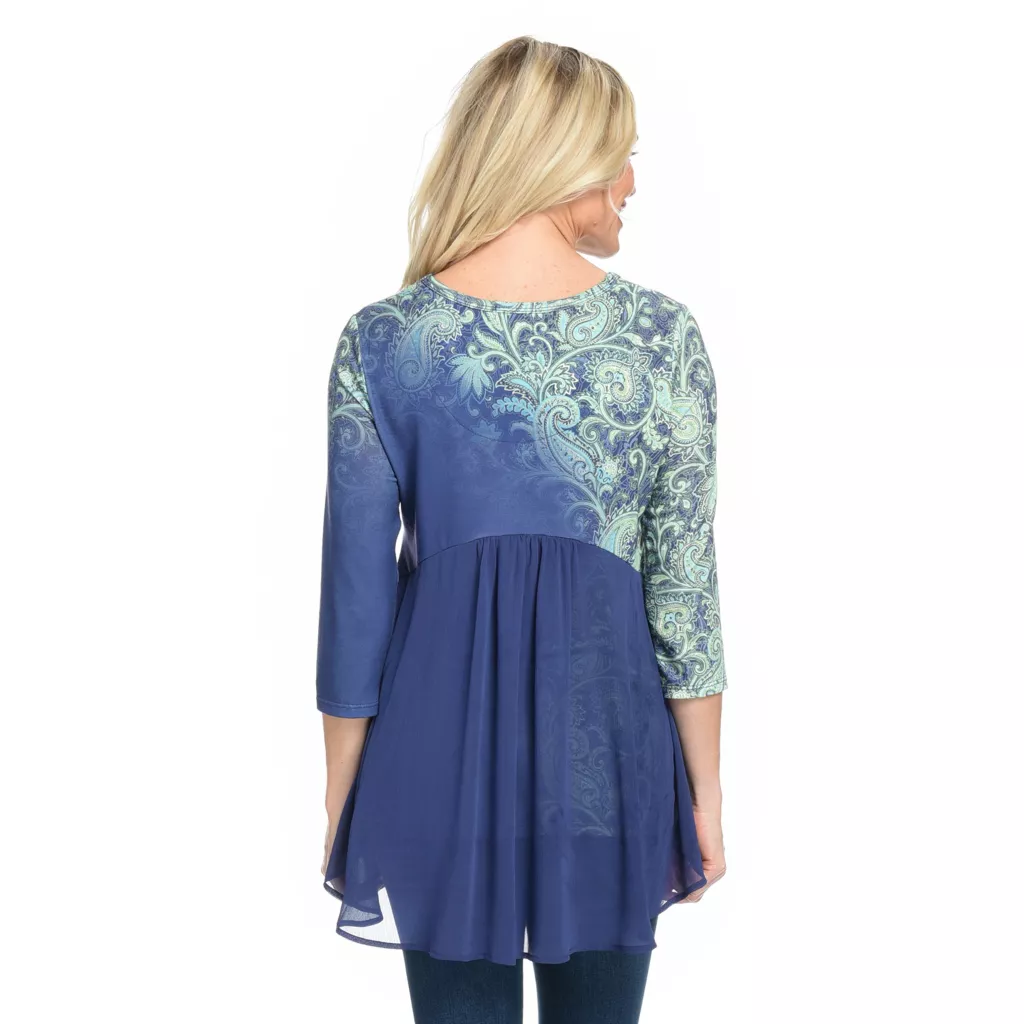 One WorldPrinted Knit3/4 SleeveBustle BackHi-Lo Top - Image 4