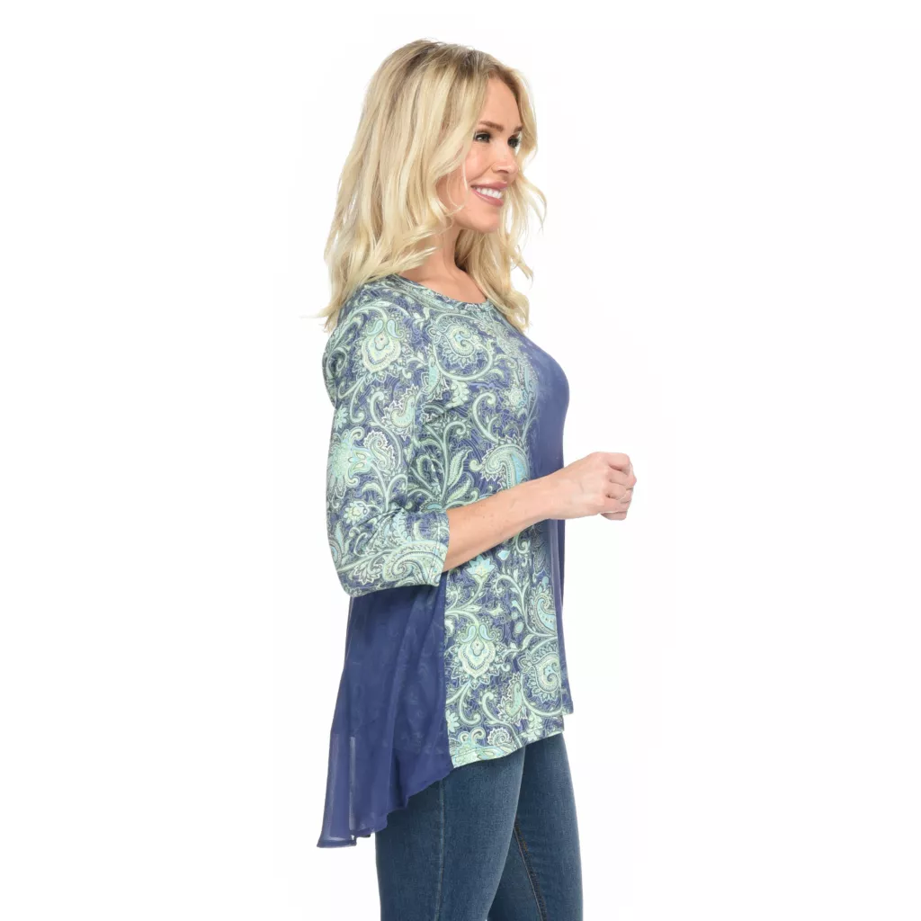 One WorldPrinted Knit3/4 SleeveBustle BackHi-Lo Top - Image 5