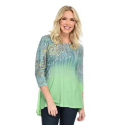 One WorldPrinted Knit3/4 SleeveBustle BackHi-Lo Top