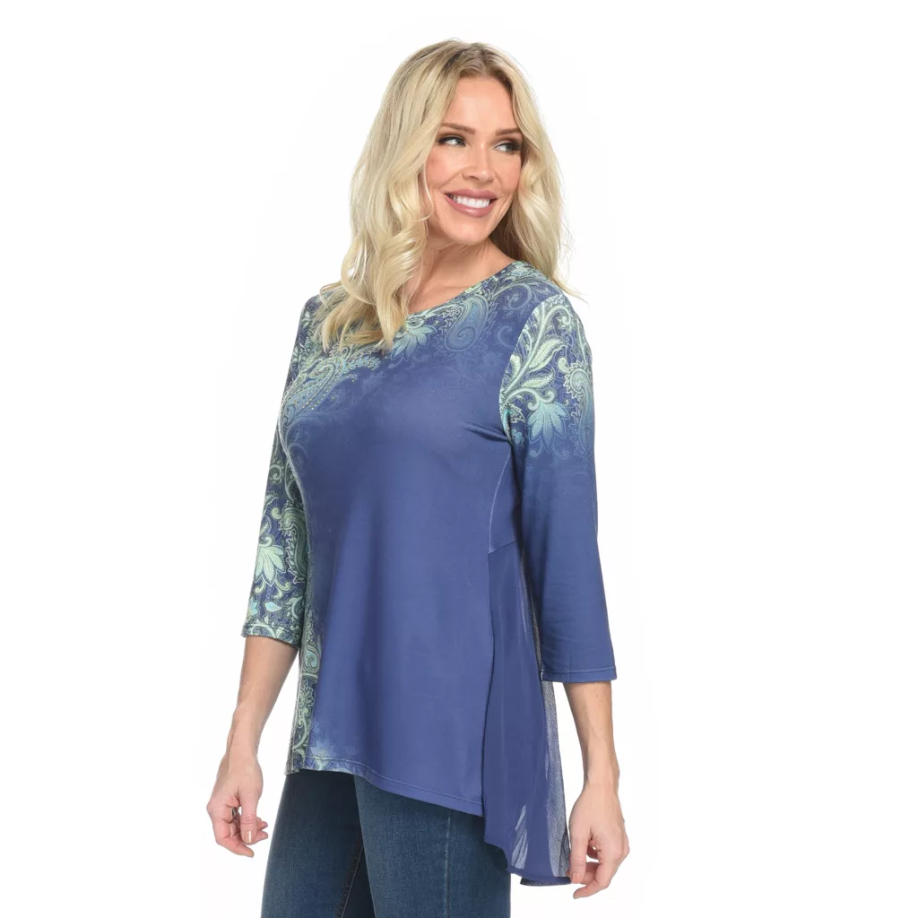 One WorldPrinted Knit3/4 SleeveBustle BackHi-Lo Top - Image 6