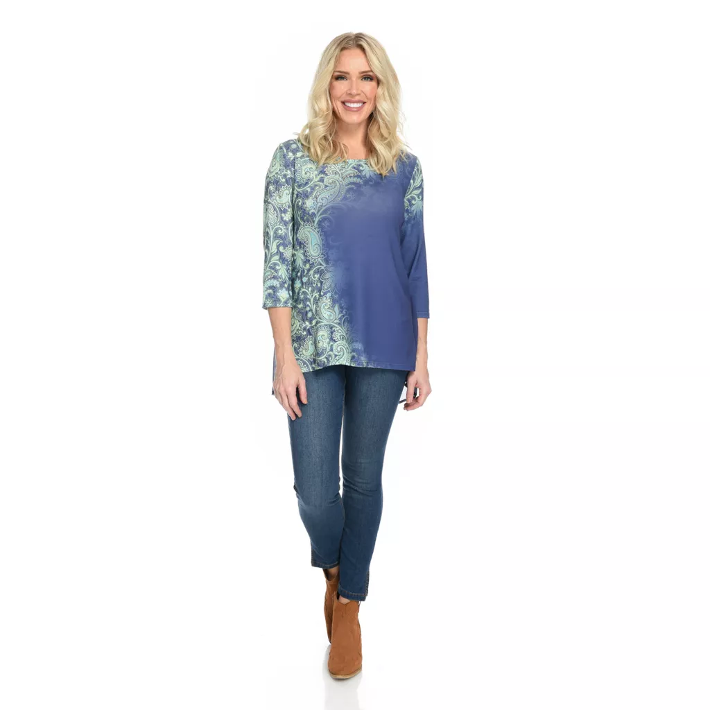 One WorldPrinted Knit3/4 SleeveBustle BackHi-Lo Top - Image 10