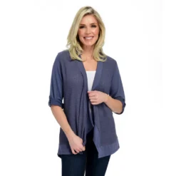 One WorldRibbed Knit 3/4 Sleeve Open FrontSweater Cardigan