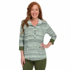 One WorldSpace DyedStripe 3/4 Sleeve Athleisure Hoodie