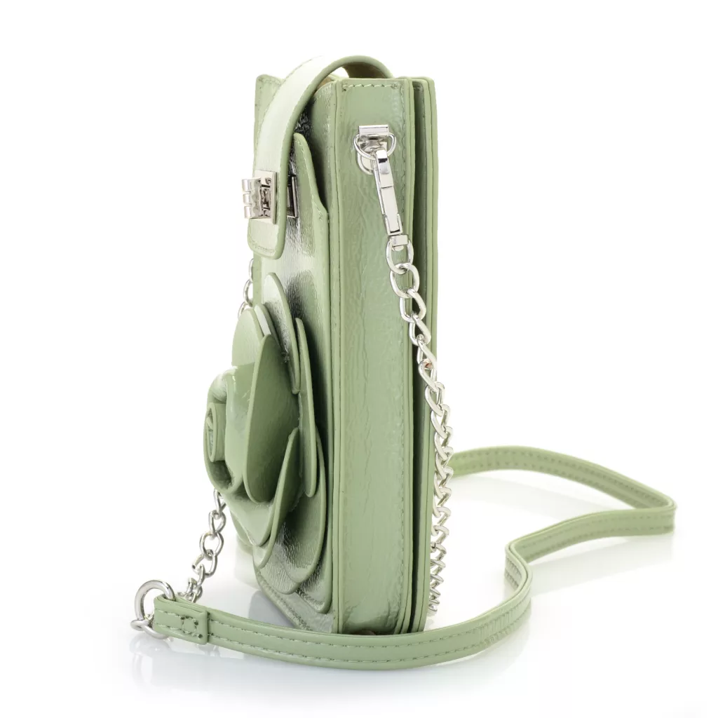 Mellow World "Rosa" Faux Patent LeatherFlower Detailed Phone Carrier - Image 4