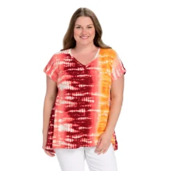 One WorldTie-DyeShort DolmanSleeve V-Neck Hi-Lo Top