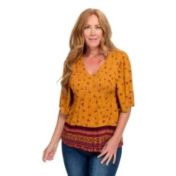 Farmer's Marketby One World3/4 Sleeve Smocked FrontPeasant Blouse