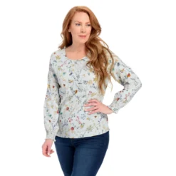 Tossed Floral Print Textured Plus Size Blouse