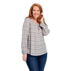 Plaid Print Textured Plus Size Popover