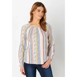 Patterned Stripe Textured Plus Size Blouse