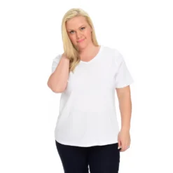 Short Sleeve Top-Stitch Solid V-Neck Plus Size Tee