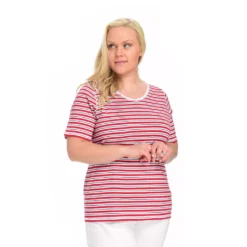 Short Sleeve Stripe V-Neck Plus Size Top
