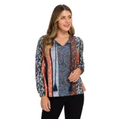 Farmers Marketby One WorldPieced PrintBubble Sleeve Tassel Top