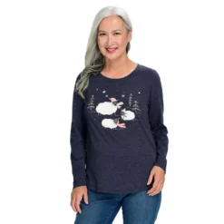 Festive Long SleeveJewel NeckPrinted Tee