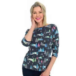 Festive 3/4 SleeveBoatneck Printed Tee