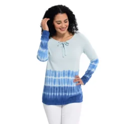 Relaxed Restyled Ombre Tie-Dye Lace Up V-Neck Top