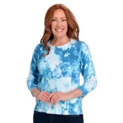 Tie Dye Print 3/4 Sleeve Fine Gauge Sweater