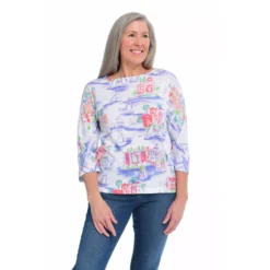 Scenic Seaside3/4 SleeveBoatneck Tee