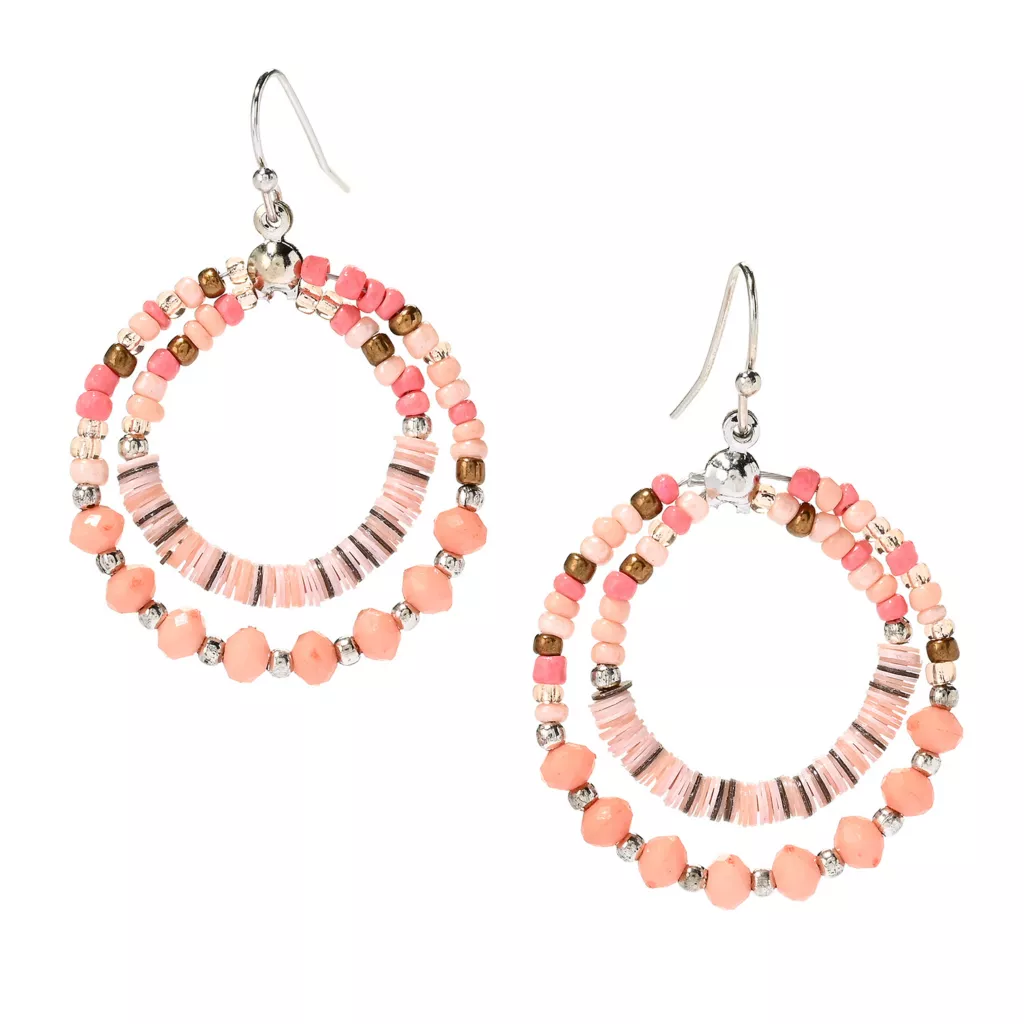 Beaded Double Ring Fish Hook Earrings