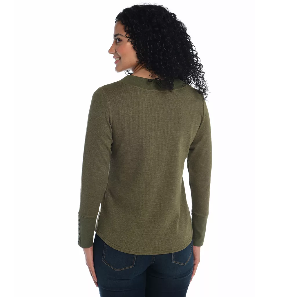 Long SleeveButton Cuff V-NeckThermal Tee - Image 8