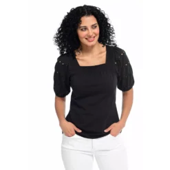 EyeletShort SleeveSquare NeckKnit Top