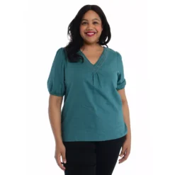 Crochet LaceTrim Short SleeveV-Neck Top